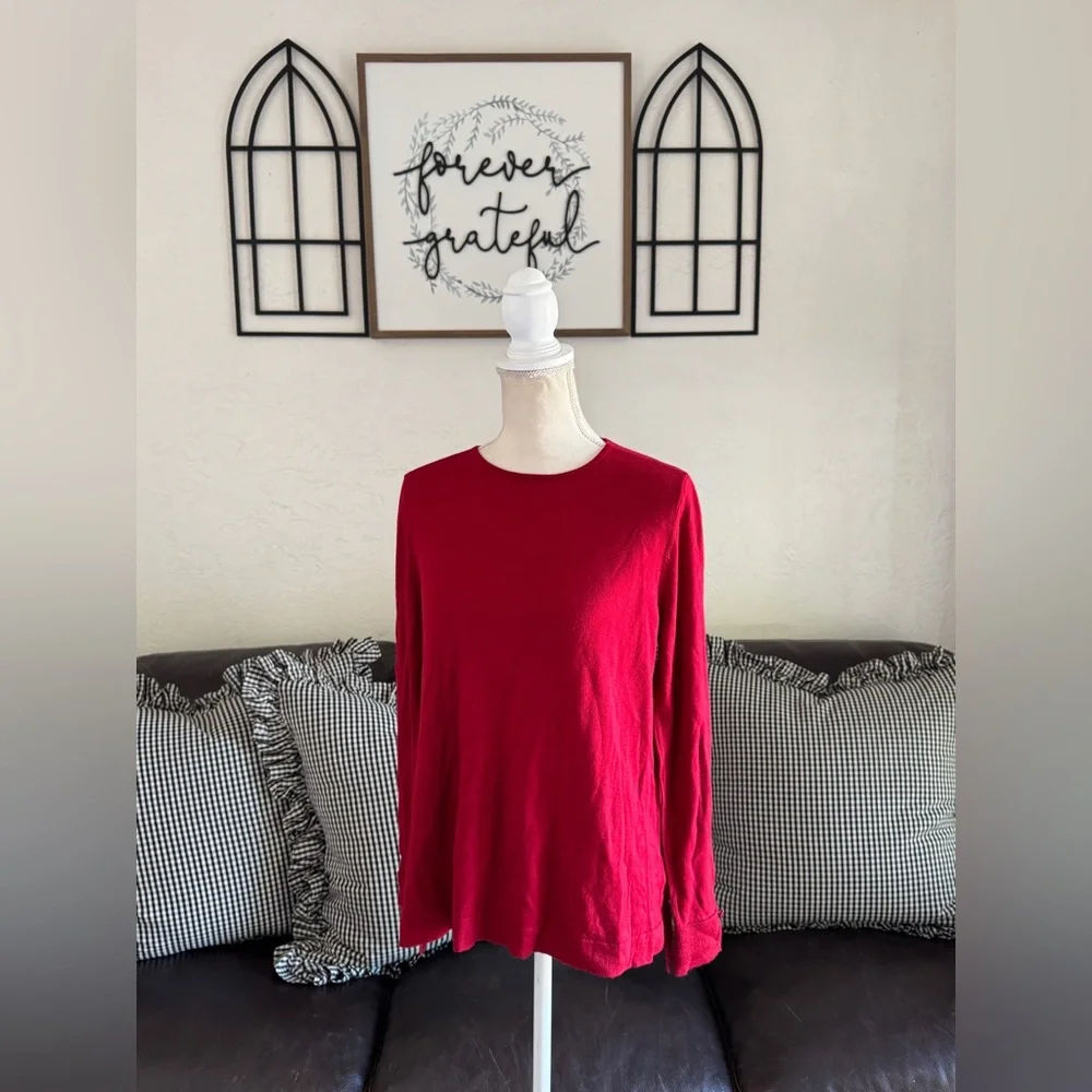 J Jill Bright Red Long Sleeve Crew Neck Sweater Size M Washable 100% Merino Wool